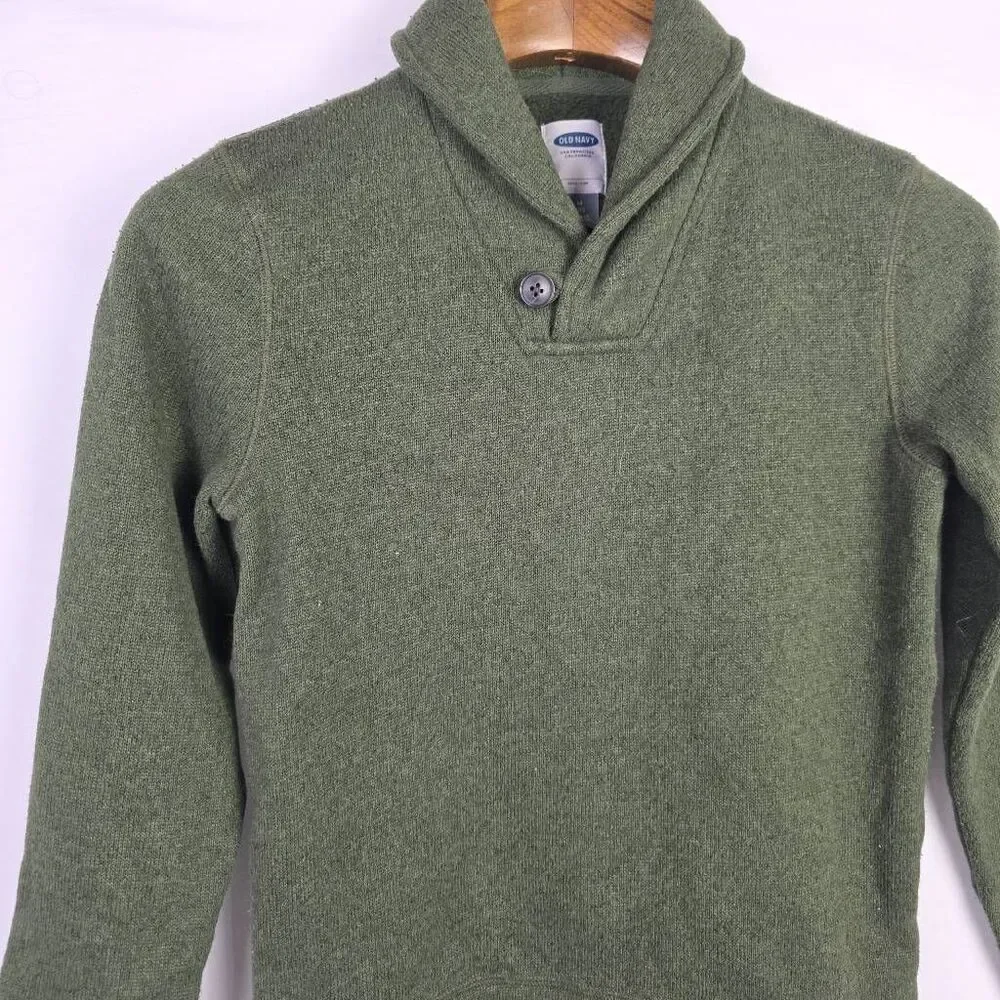 Old Navy Boys Olive Shawl Collar Fleece Pullover Medium
